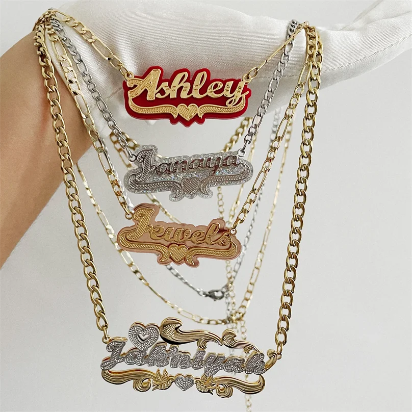 

Fashion New Double Plated Name Necklace Custom Acrylic Pendant Necklace, Gold, silver, rose gold