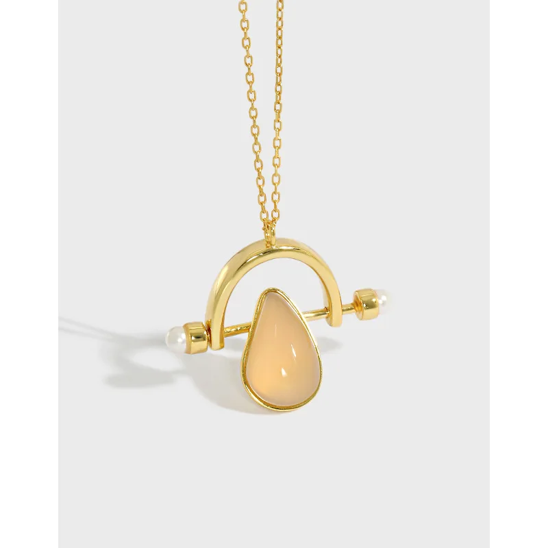 

INS Fancy Agate Shell Bead Pendant Necklace 925 Sterling Silver Geometric Rose Quartz Charm Pendant Necklace