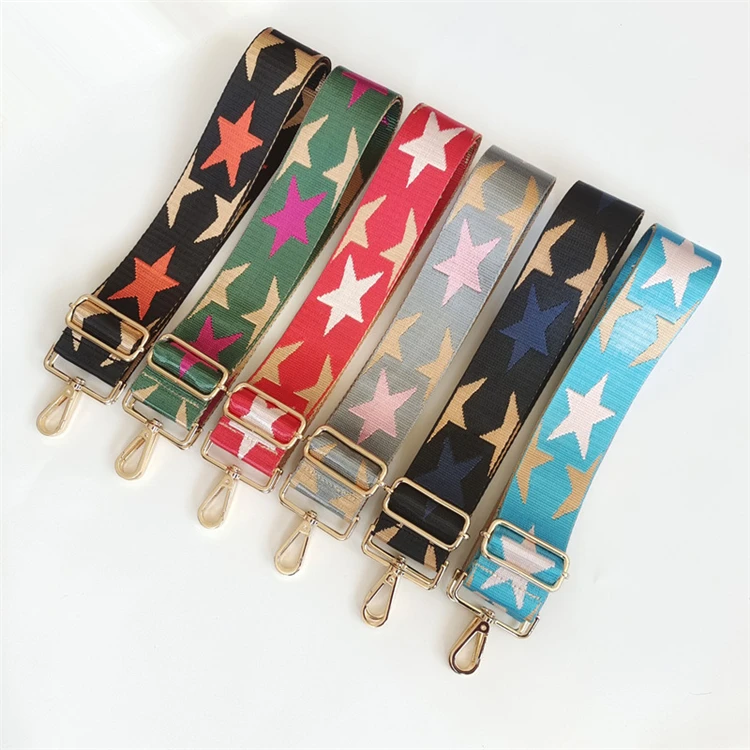 

5 cm Wide Colorful Star Thick Handbag Crossbody Shoulder Bag Straps , Fashion Adjustable Replacement Purse Chain Nylon Strap