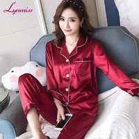 

Lynmiss Wholesale Sexy Winter Long Satin Pijamas Woman Pijama De Seda for Party Pijama Mujer Silk Pijama Set