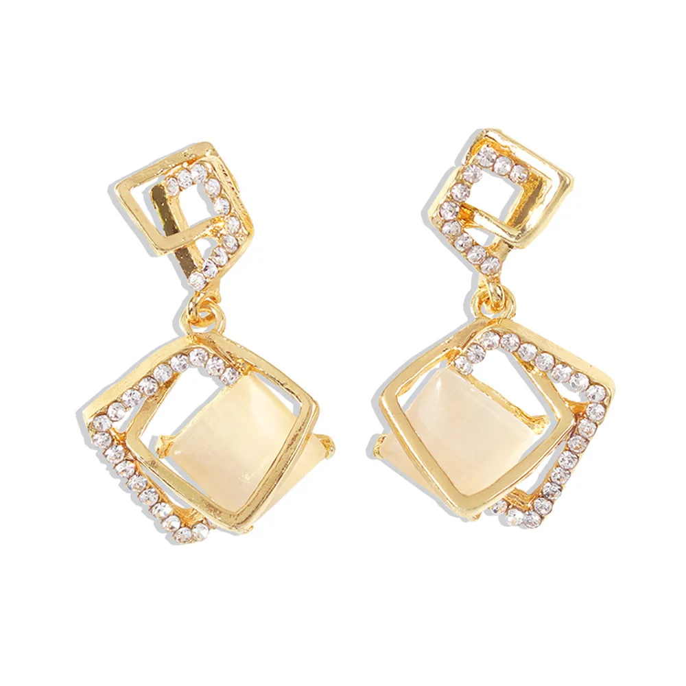 

Gold Geometric Luxury Earrings Jewelry Crystal Diamond Ear Stud Women Gold Plated Earring Charms