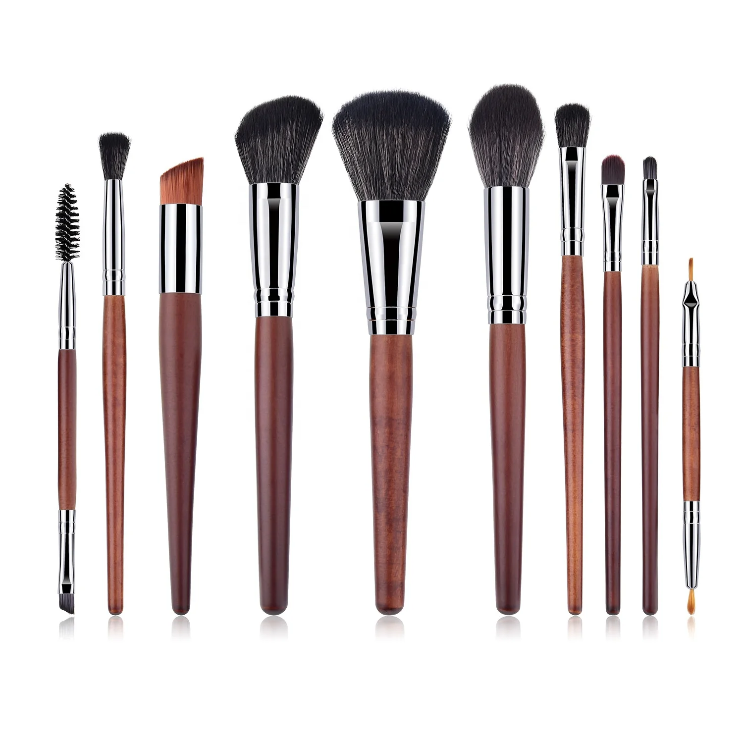 

Professional High Quality 10pcs Wood Colour handle Makeup Brush Set Eyebrow Eyeshadow Eyeliner Foundation Makeup Brush Kit, Customized color