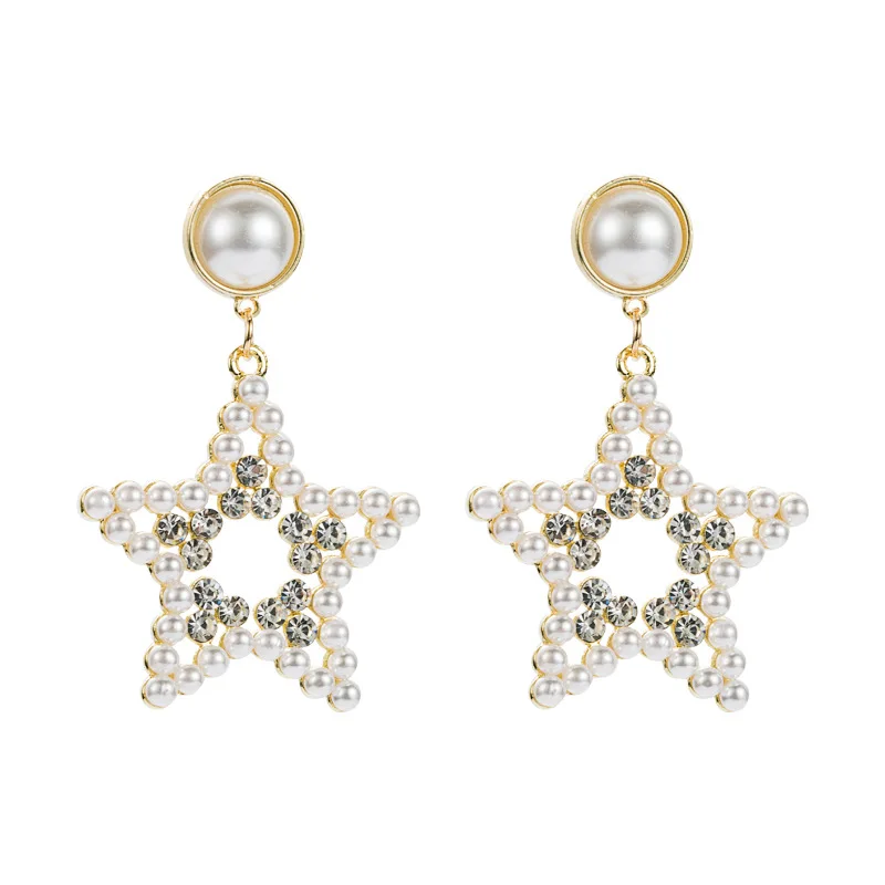

2021 new Korean fashion temperament pearl Pentagram metal cold wind female Earrings