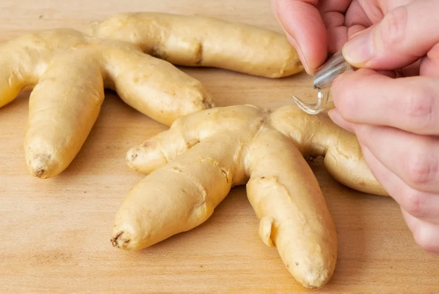 Ginger slices arranged on parchment paper for flash freezing before long-term storage