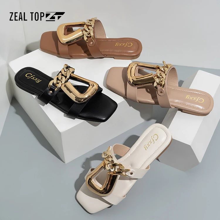 

fashion personalized chain u-button slide slippers women sandals female flat shoes