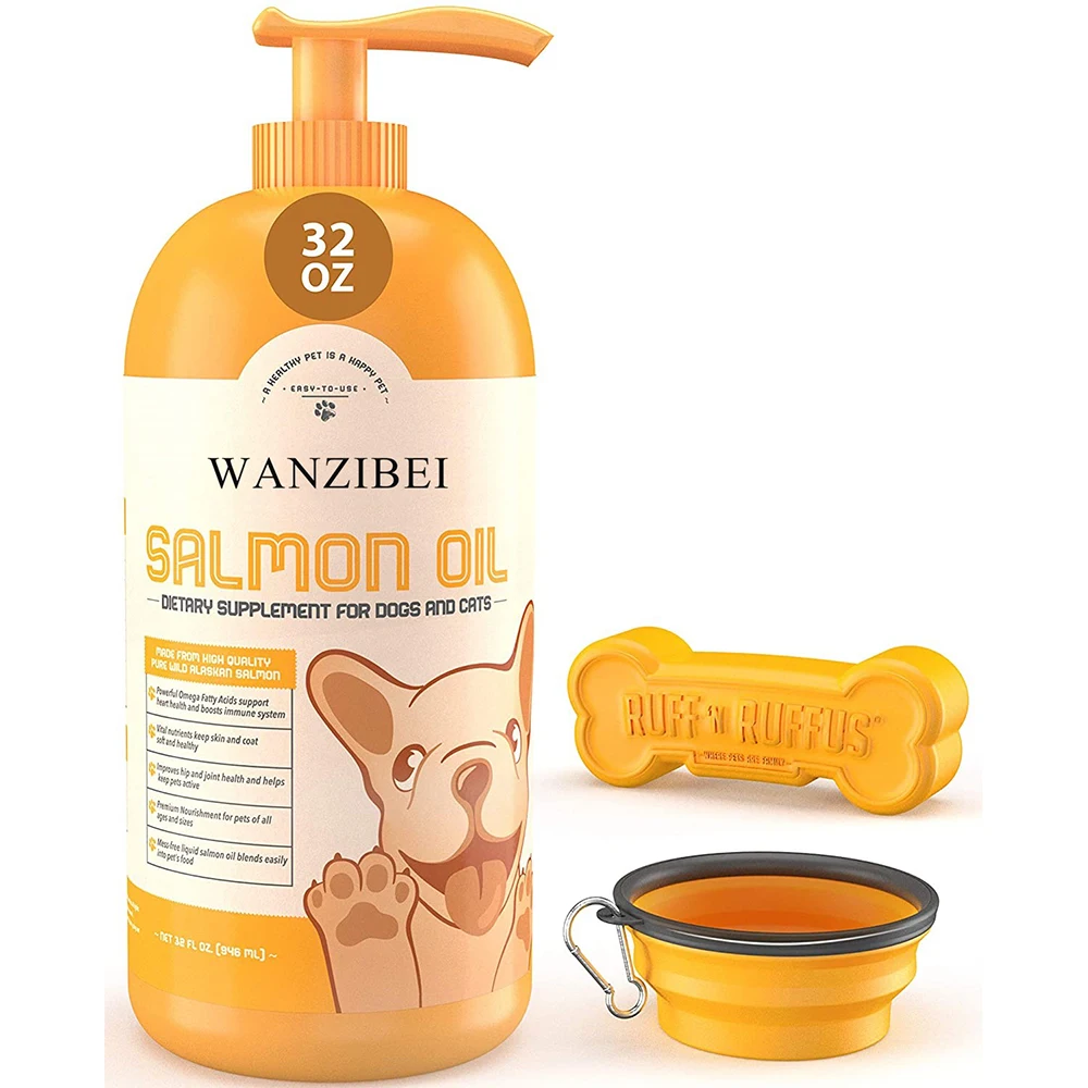 

WANZIBEI Wild Alaskan Salmon Oil for Dogs & Cats Pure Fish Omega 3 6 9 Liquid Fatty Acids Skin & Coat Supplement for Pet