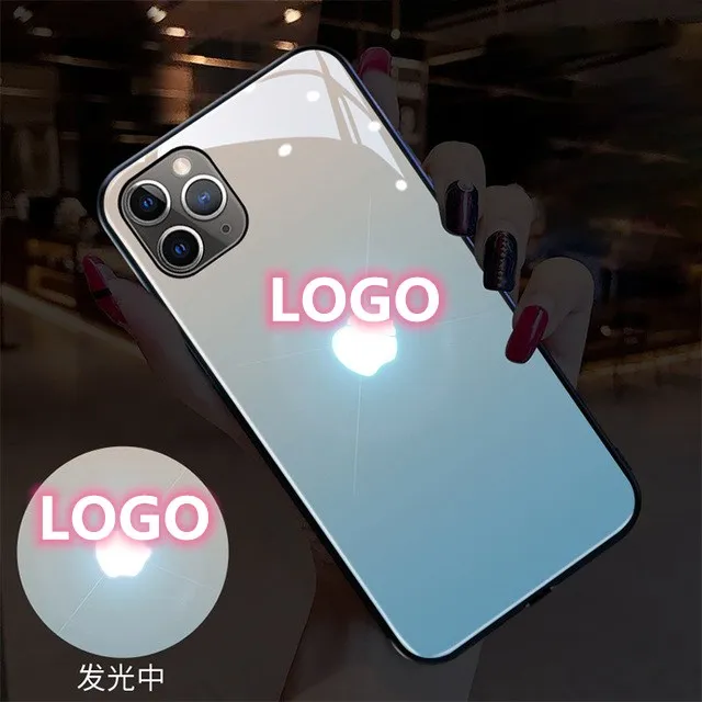 

LED luminous cover case with durable glass back phone case for iphone 12 LED light up phone case