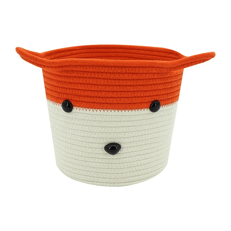 

Animal Design Cute Cartoon Fox Foldable Toys Clothing Woven Cotton Rope Kids Storage Basket, White + orange , customized