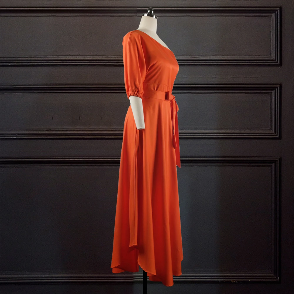 Orange Waist Pleated A-line Dress main image 0