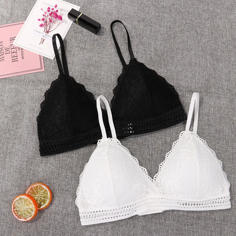 

2020 New French Style Bralette Deep V Triangle Cup Lace Bra Wireless Thin Underwear Sexy Lingerie Soft encaje Bras For Women Hot, 12 choice