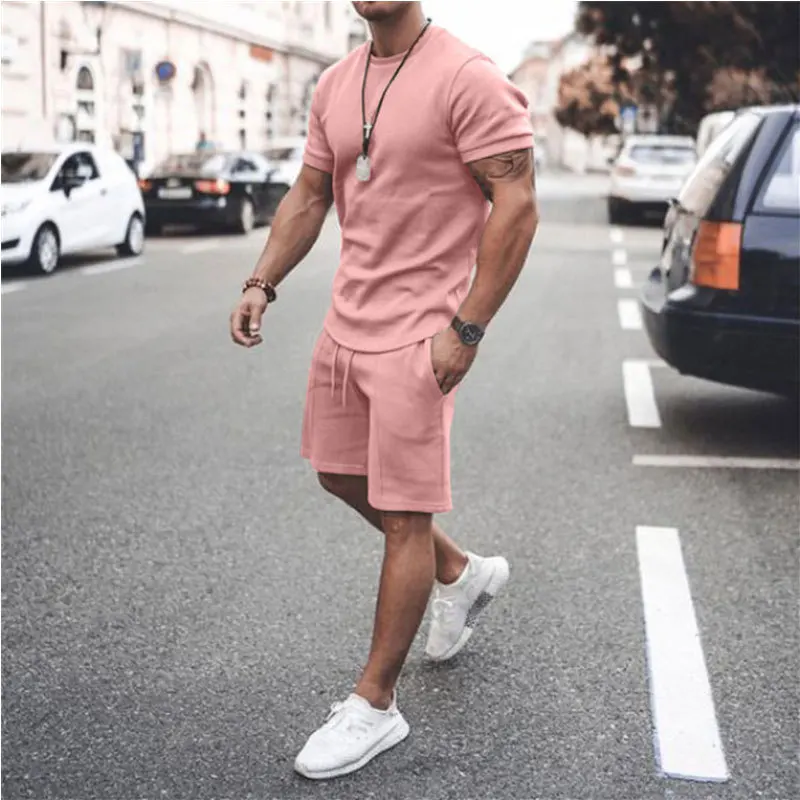 

Custom Logo Summer Sportswear Shirt And Shorts Set For Men Cotton Running Custom Men Short Set, Picture color