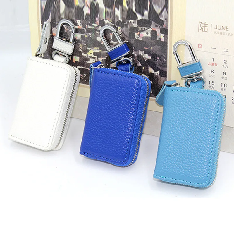 

New Cowhide Customized LOGO Genuine Leather Candy Color Universal Car Key Case, 15 colors