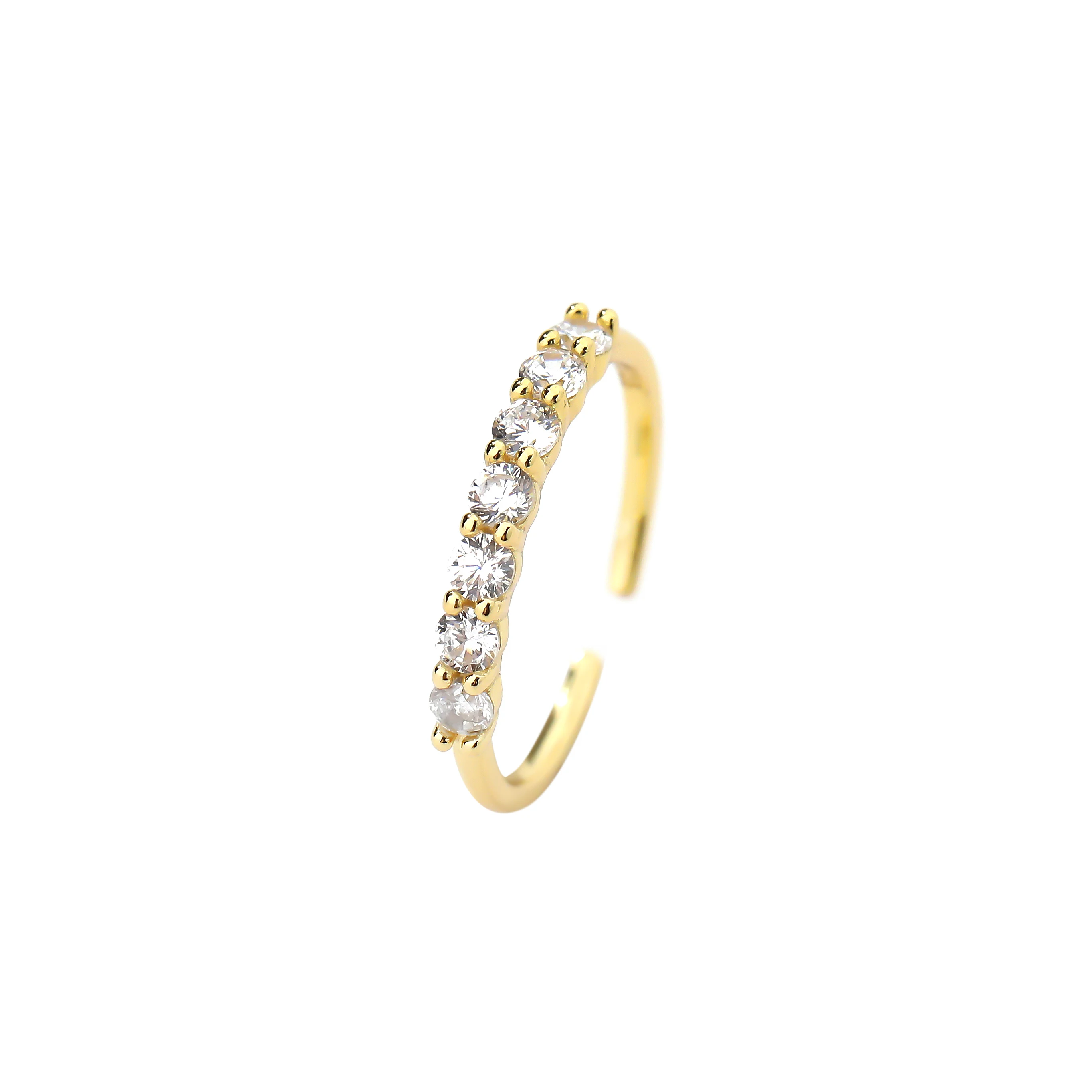 

Trendy High Quality 925 Sterling Silver 18K Gold Plated Zircon Pave Diamond Half Eternity Open Rings Adjustable