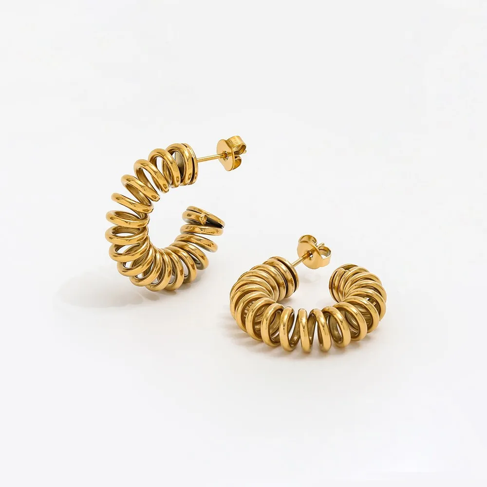 JOOLIM  High End 18K Gold Plated Spring Spiral Hoop Earrings Fashion Jewelry Stainless Steel Earrings for Women