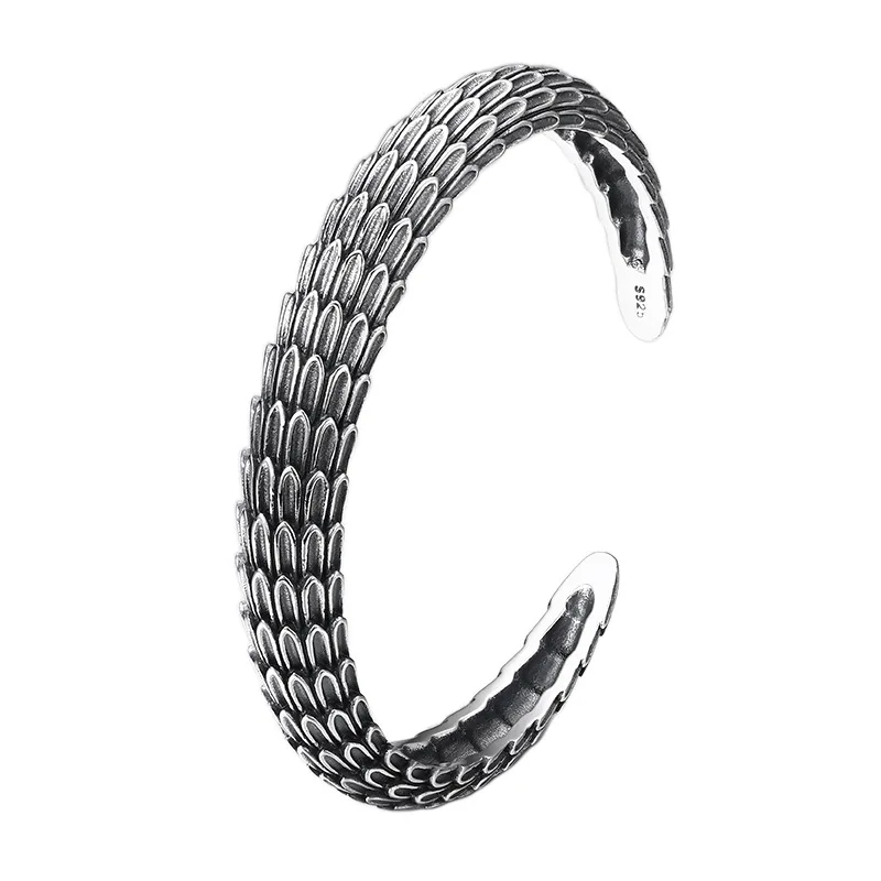 

Wholesale 925 Sterling Silver Dragon Scale Bangles Bracelets for Men and Women Opening Vintage Dragon Bone Punk Hip Hop Rock