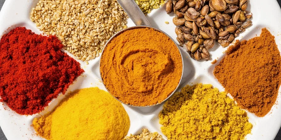 Various jars of curry powders