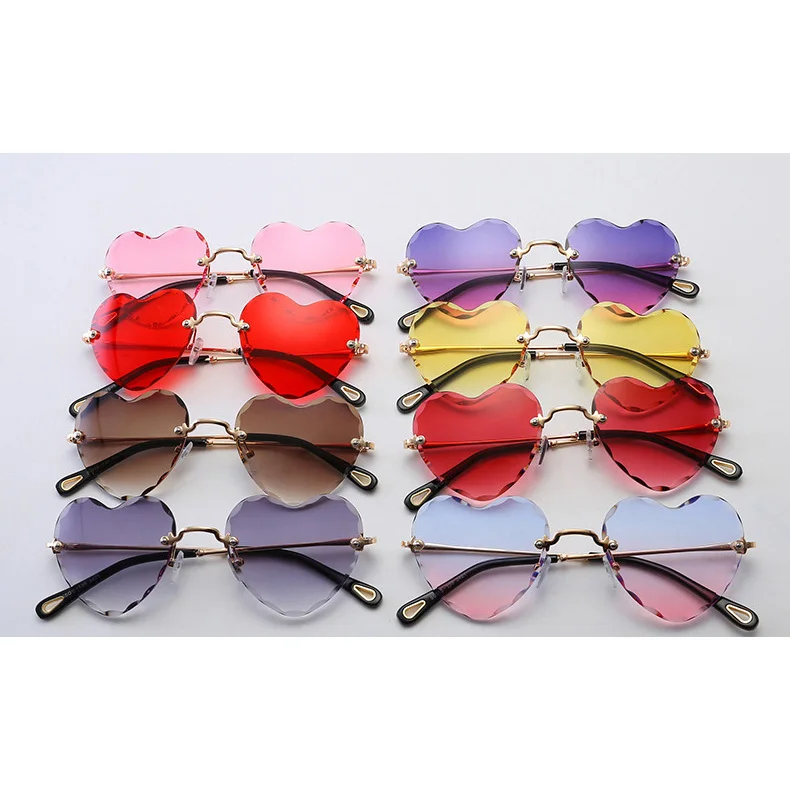 

TY0089 Women Rimless Sunglasses Fashion Heart Shaped Sun Glasses Vintage Cute Gradient Shades Eyeglasses UV400 Eyewear