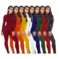 

A120122 new fashion solid long sleeve plain back zipper slimming one piece bodycon women jumpsuits rompers