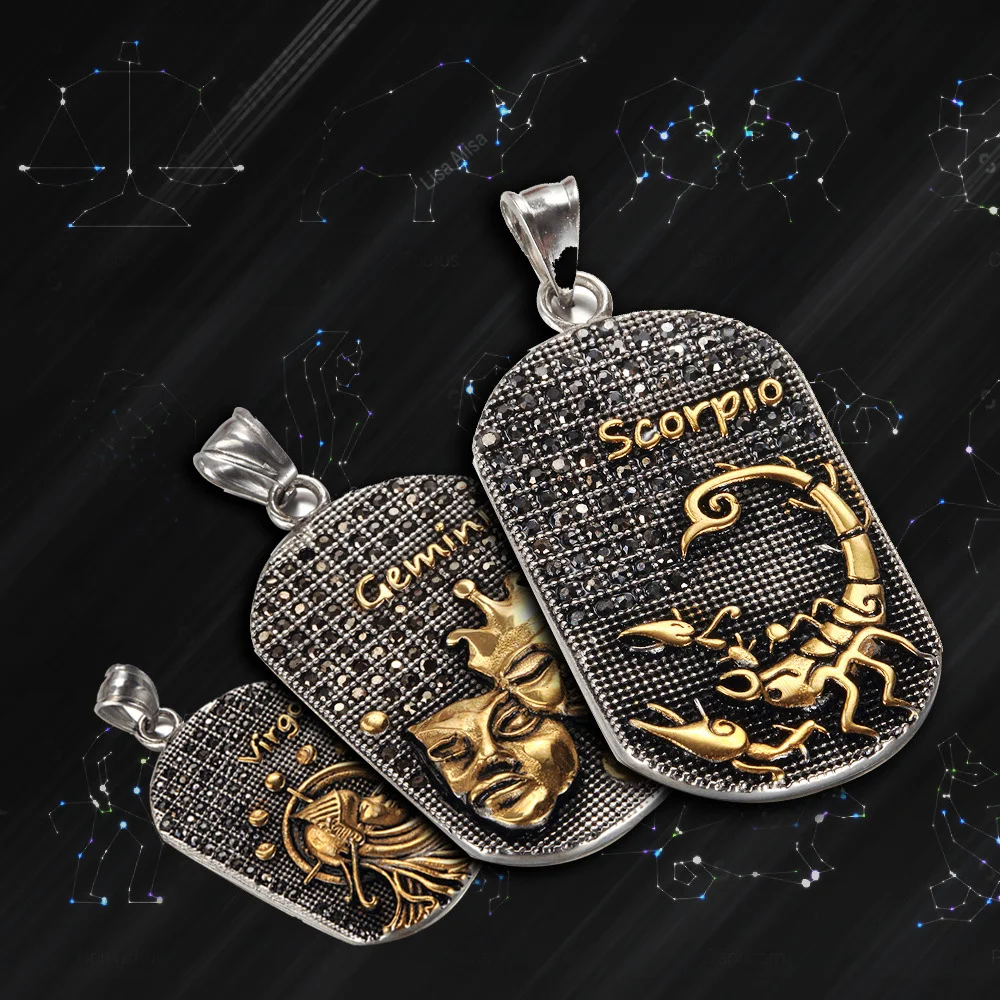 

Men's Accessories Gold Plated Retro Stainless Steel Astrology Horoscope Necklace Pendant Charms Zodiac Jewelry