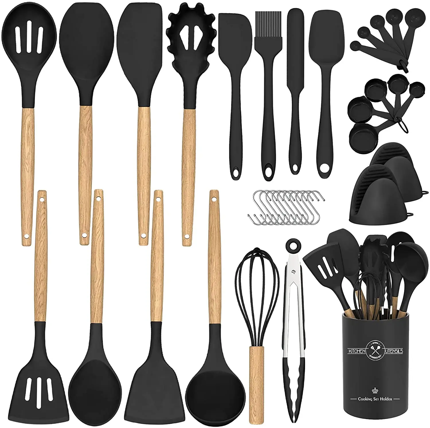 

2022 Hot Sell 11Pcs Cooking Utensils Set Spatula Silicone Kitchen Set With Wooden Handle, Mix color