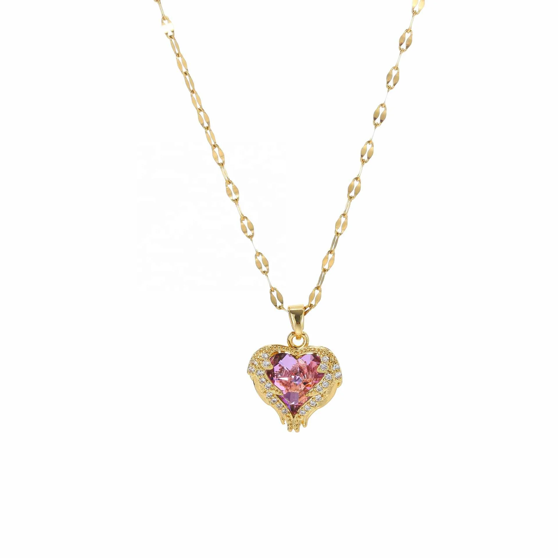 

2021 New Ocean Heart Sterling Silver Necklace Female Fashion Golden Luxury Clavicle Chain Colorful Zircon Pendant Jewelry, Silver, gold
