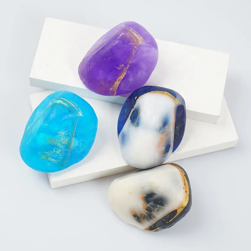 

Wholesale Hand Washing Bath Soap Handmade Colorful Natural Olive Oil Gemstone Rock Stone Shaped soap, Customized color