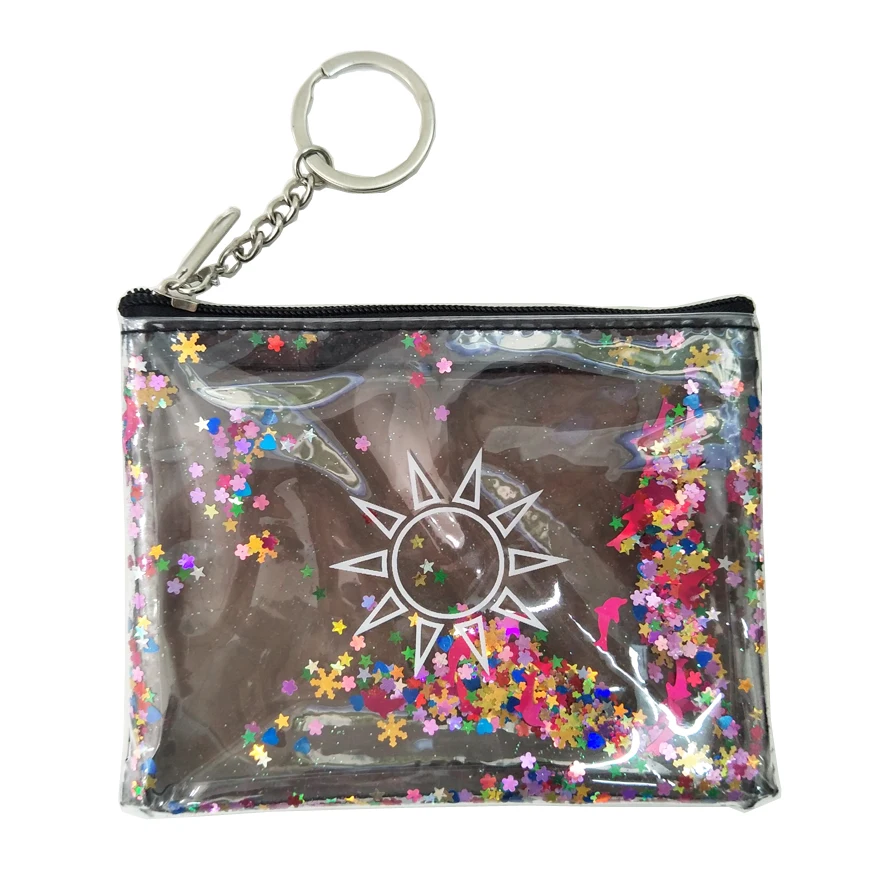 

Customized Clear transparent shining sequin glitter zipper cosmetic make up pouch, Colored