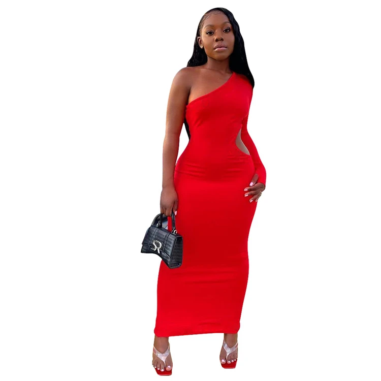 

DUODUOCOLOR Asymmetric slanted fashion casual solid color long sleeve bodycon 2021 clothing women summer sexy dress D97513