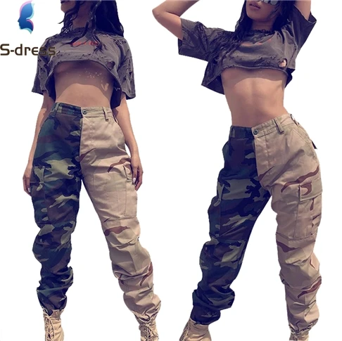 

Cargo Pants Women Casual Military Camouflage Patchwork High Waist Trousers Women Pocket Joggers Overalls Street wear RS00474