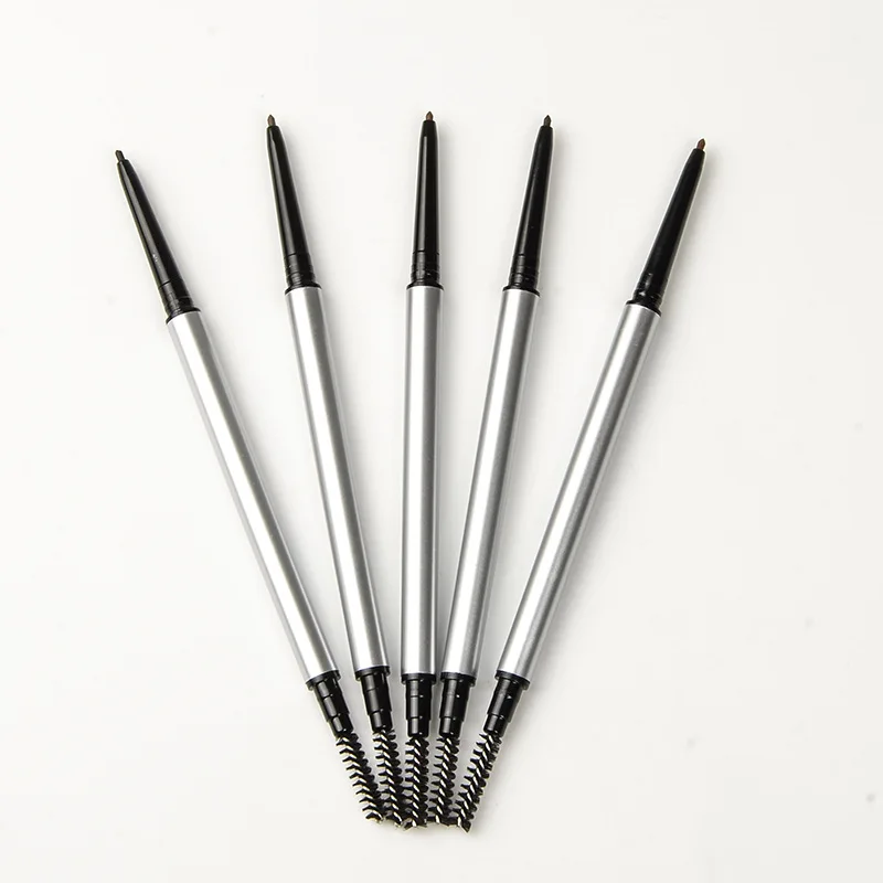 

New Product Custom Logo Silver Double Head Automatic Powder Waterproof Private Label Eye Brow Eyebrow Pencil With Brush, 5 colors