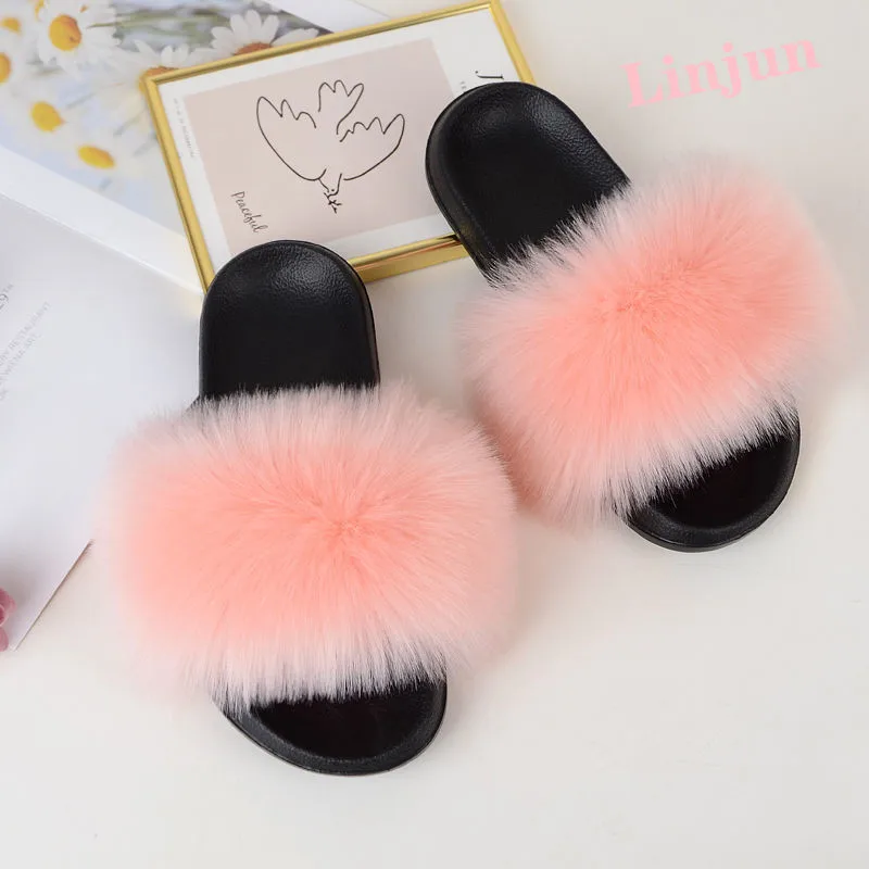 

direct wholesale a wide variety of artificial luxury fur slippers summer beach big fluffy fur slippers outdoor fur slip, Customized color