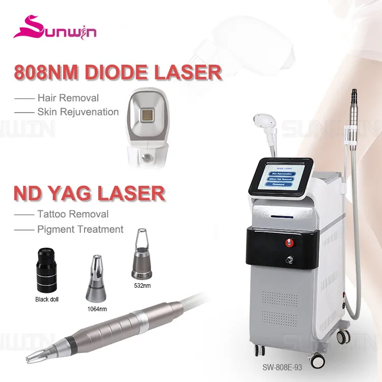 

2 in 1 Vertical 808nm diode Laser permanent hair removal q switched nd yag 755nm korea picosecond laser tattoo removal machine