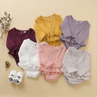 

Hot sale 100% linen neutral baby rompers good quality mustard long sleeve sleeve baby jumpsuit for newbron baby