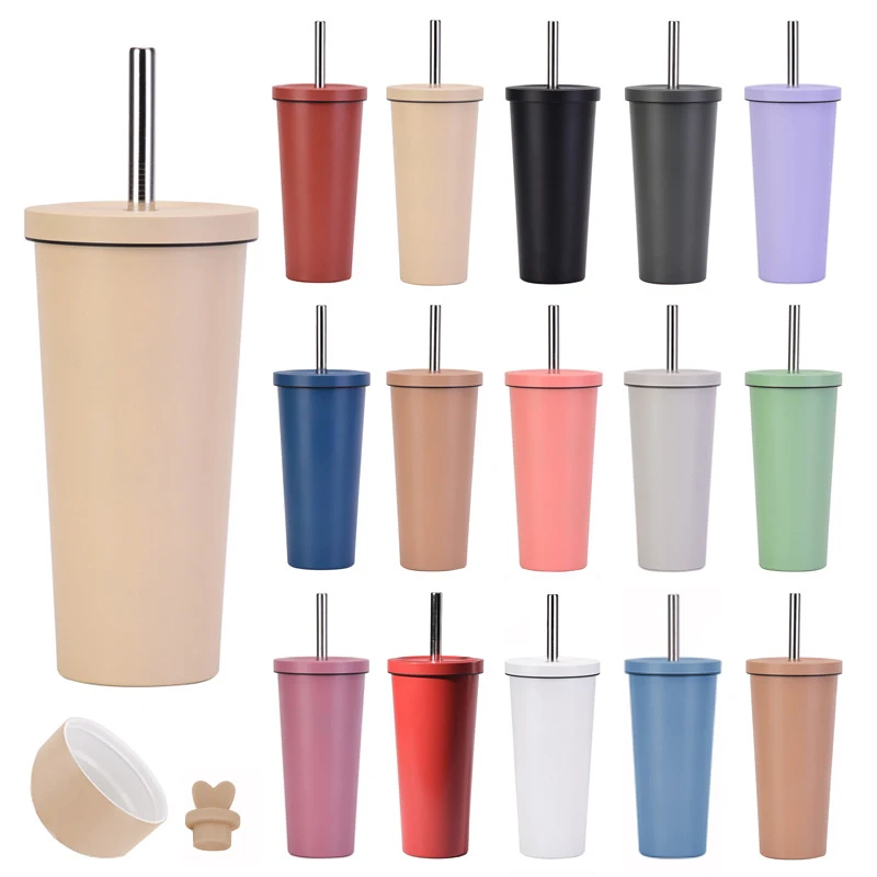 

24oz Stainless Steel ceramic coating inside Tumbler Cup Double Wall Vacuum Coffee Mugs Thermos With Straws