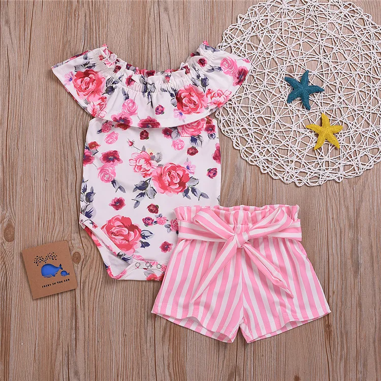 

Newborn Kid Baby Girl Clothes Ruffle Romper Floral Shorts Summer Outfits Set