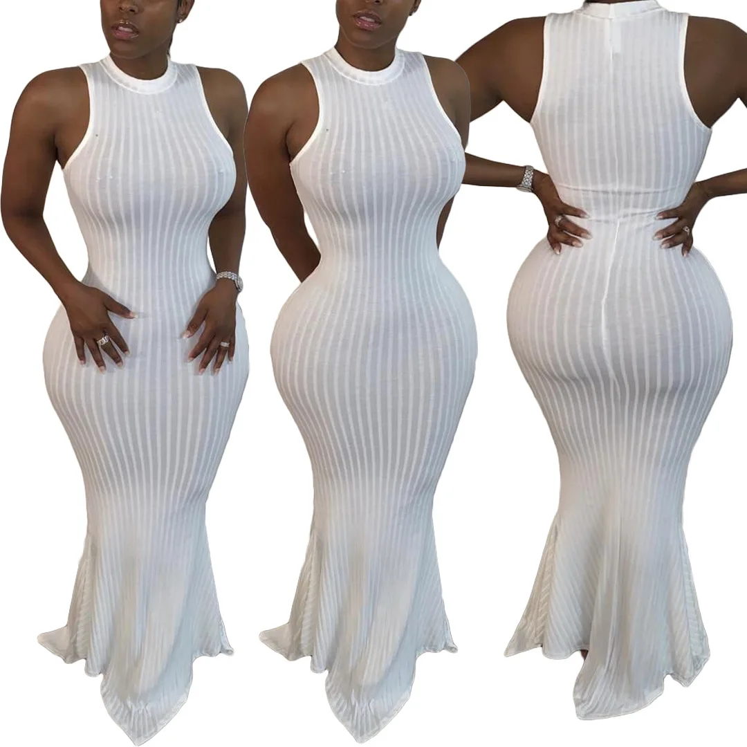 

Plus XXL 2020 O Neck Sleeveless Long floor knitted Party Sexy Sheath Dress Bodycon elegant vintage dress long maxi dress summer, 3colours