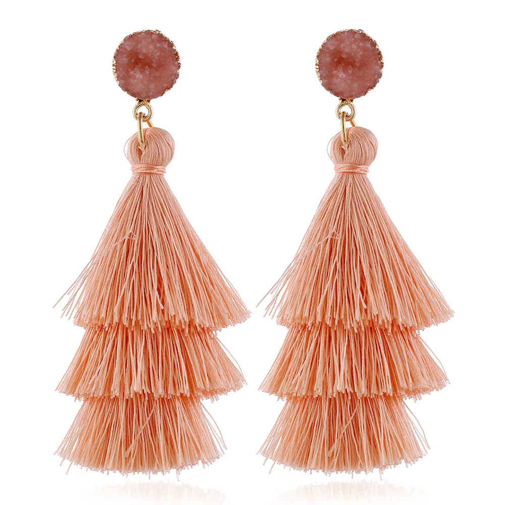 

Fashionable Three-tier Boho Bohemian Fringed Long Drop Earrings with Simple Temperament and Exaggerated Earrings