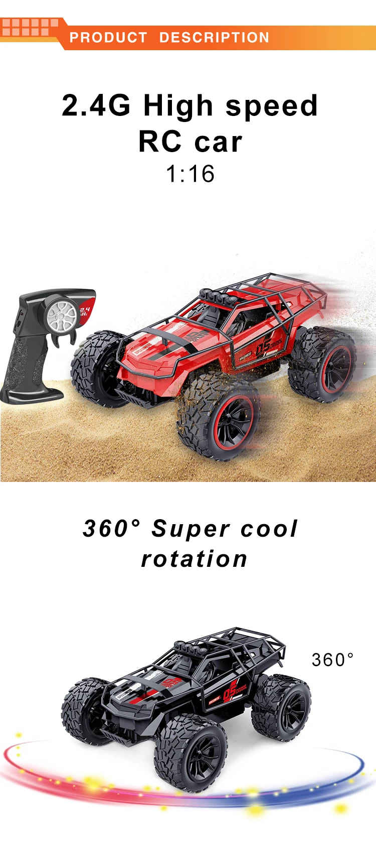 Factory direct 1:16 rc car 360 degree super cool rotation 4x4 high speed 2.4Ghz RC car for kids