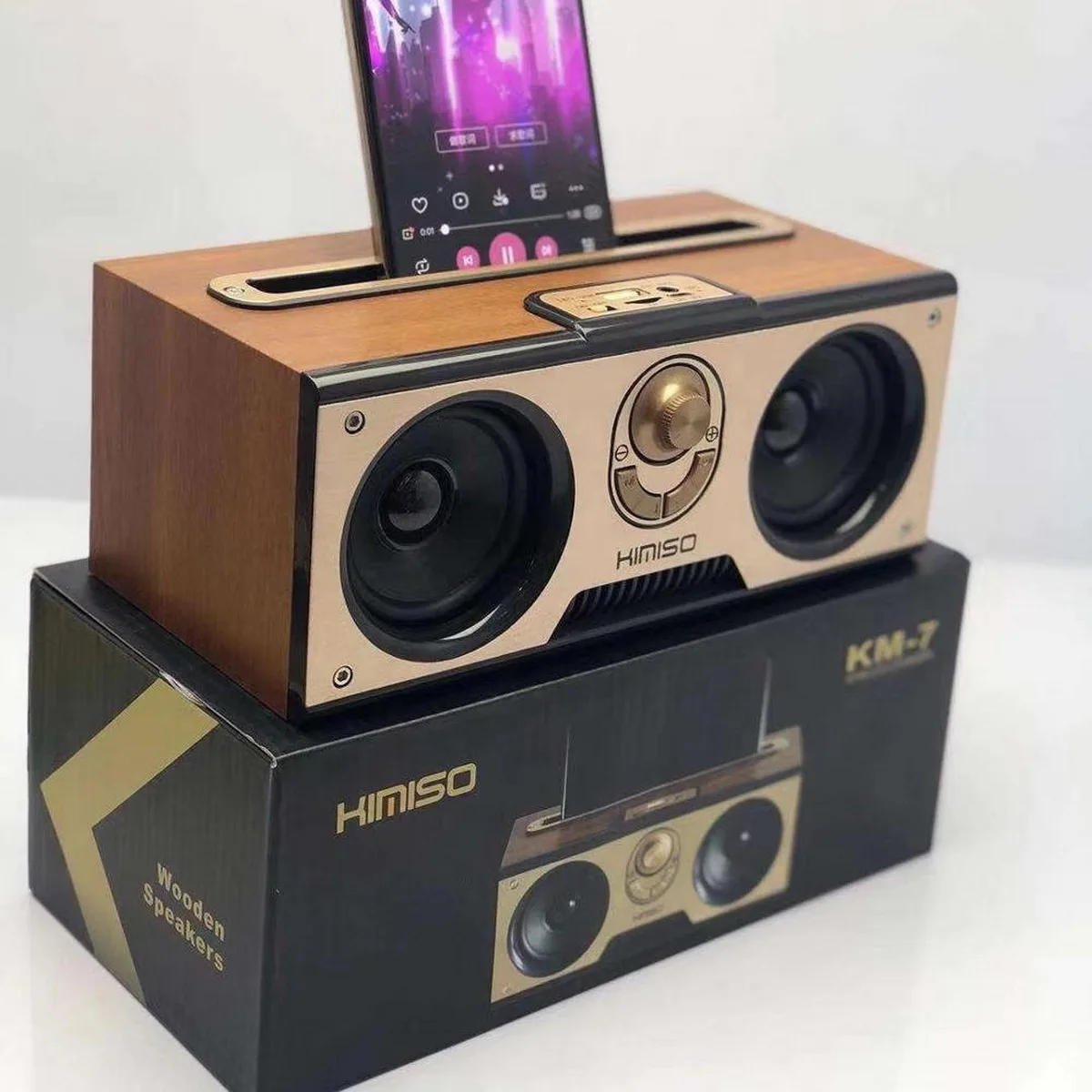 

KM-7 Amazon hot sale Wooden lubricious quality sound portbale speaker with FM