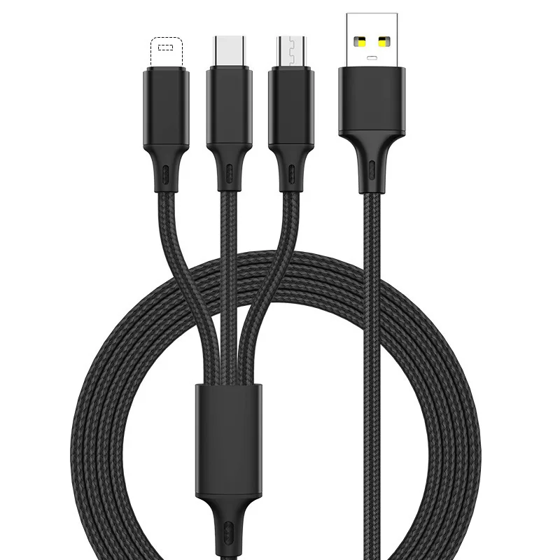 

OEM Nylon braided 3 in 1 usb 3.0 charger cable micro usb 8pin type C fast charging data cable for mobile phone
