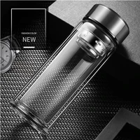 

300ml glass tumbler bottle with tea infuser double wall high borosilicat glass water bottle office gift customized