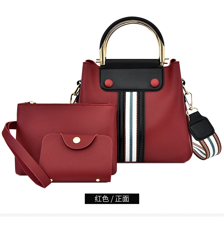 

2020 Top sale new luxury women 3pcs handbag set pu leather handbag sets for female, Black, red, beige, grey, pink