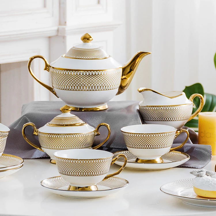 

European Style Set Wholesale Bulk Coffee Cup Gold Rim Color Glazed Ceramic Tea Cups And Saucers Set, Pictured