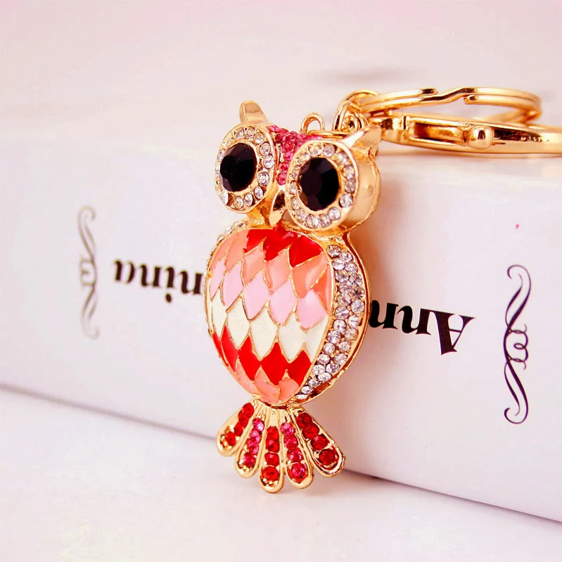 GENEMA Cute Animal Owl Keychain Crystal Rhinestone Keyrings Bag