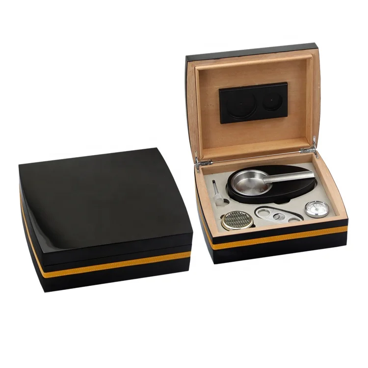 

pipe display travel set wooden temperature controlled humidor cigar box, Black