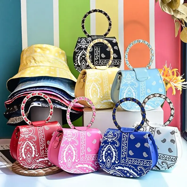 

2021 New Arrivals bandana purse and hat new bandana bucket hat and purses set for ladies, 8 colours