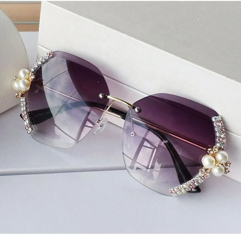 

Wholesale Rimless Sunglasses With Diamonds Pearls Rhinestone Sunglasses For Women, Colors