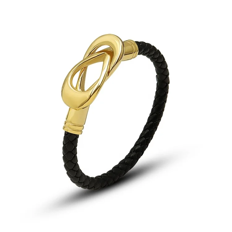 

European and American Style Magnet Oval Buckle PU Leather Rope Stainless Steel Bracelet 18K Gold Plated Bracelet, Gold/silver/rose gold