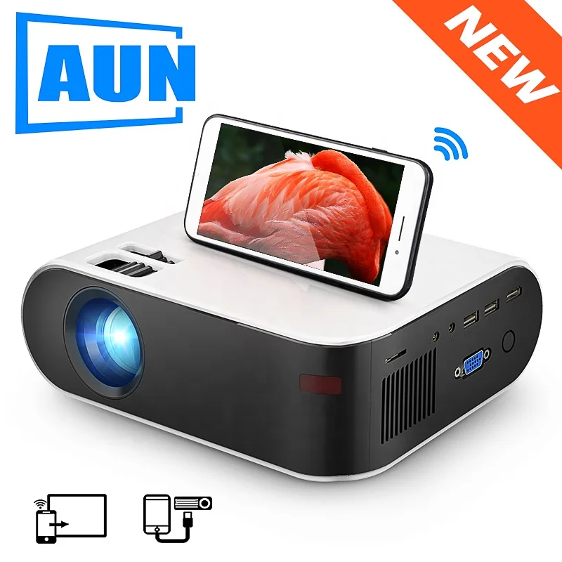 

AUN MINI Projector W18C, 2800 Lumens, 854*480P, Wireless Sync Display For Phone, LED Portable Home Cinema for 1080P Video Beamer