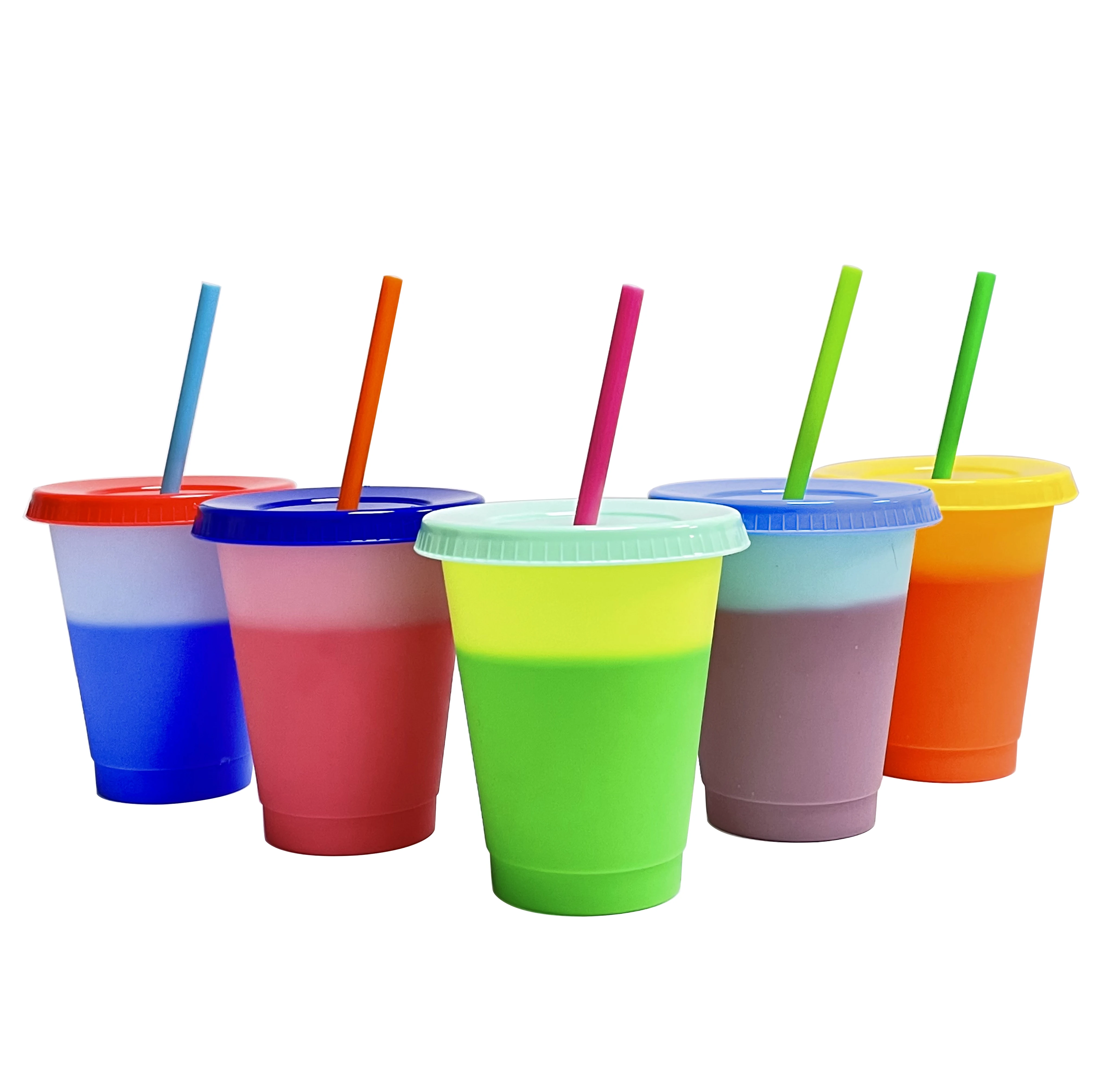 

summer collection kids plastic tumbler reusable 16oz cold color changing cups with lids and straws, Pastel/ translucent